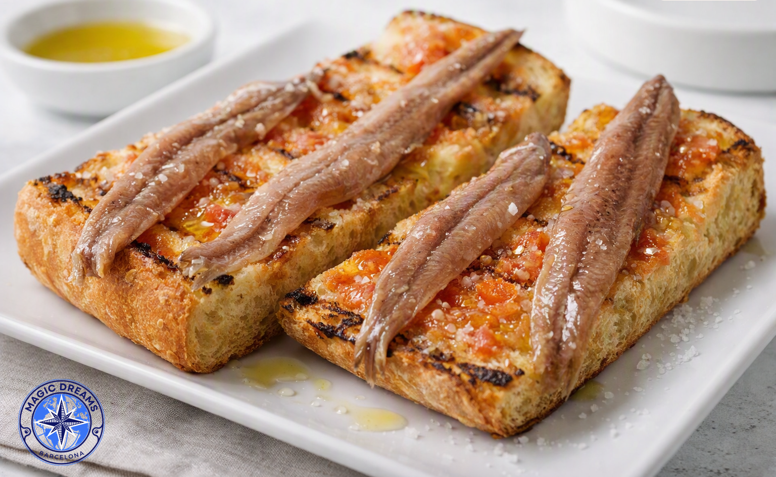 Pan de Coca with Anchovies from L’Escala.