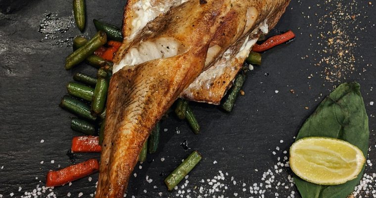 Grilled Monkfish Tail with Seasonal Vegetables.