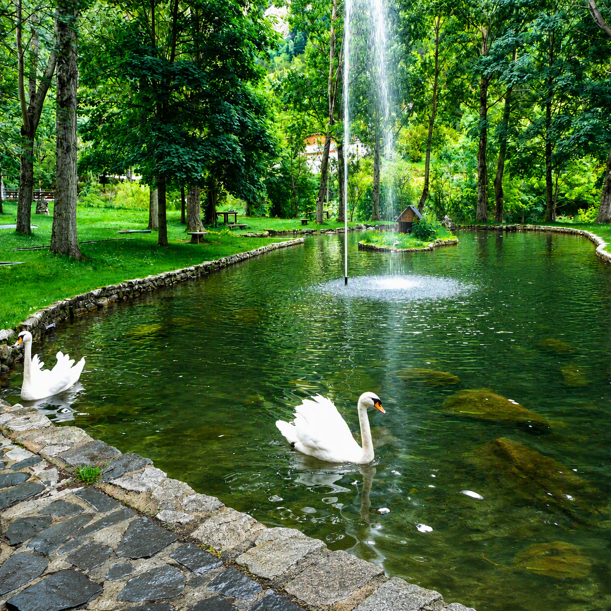 Cisne en un lago del Balneario Termal Caldes de Boí Magic Dreams Barcelona.