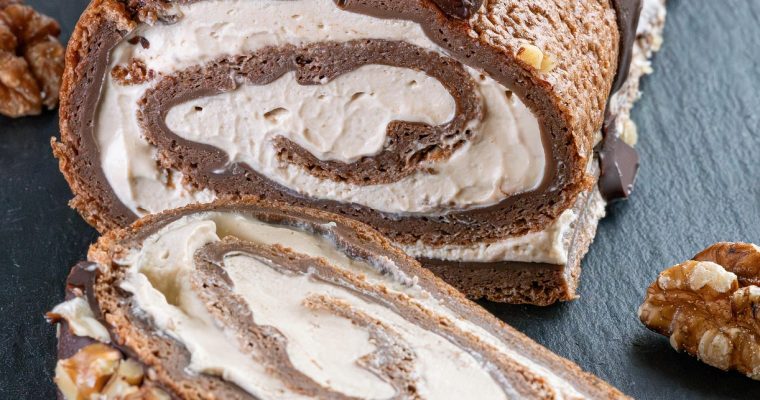 Chocolate and Walnut Swiss Roll.