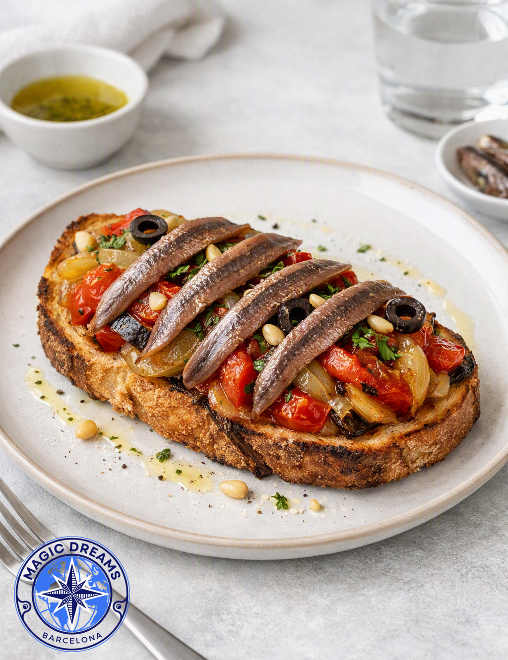 Tosta de Escalivada con Anchoas de l’Escala.
