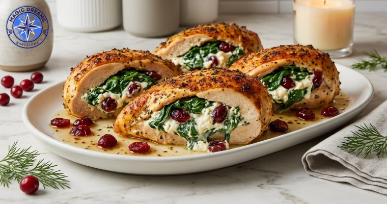Pechuga de Pollo Rellena de Espinacas y Arándanos.