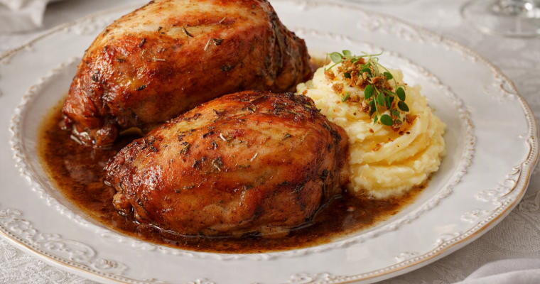 Oven-Baked Pork Knuckle with Creamy Mashed Potatoes.