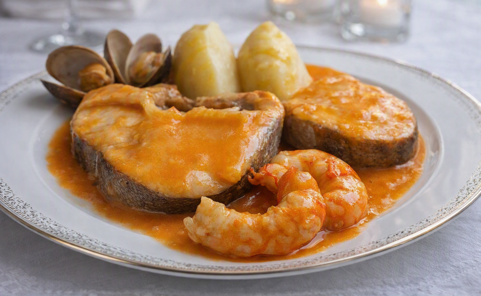 Gourmet Hake with Seafood Sauce.